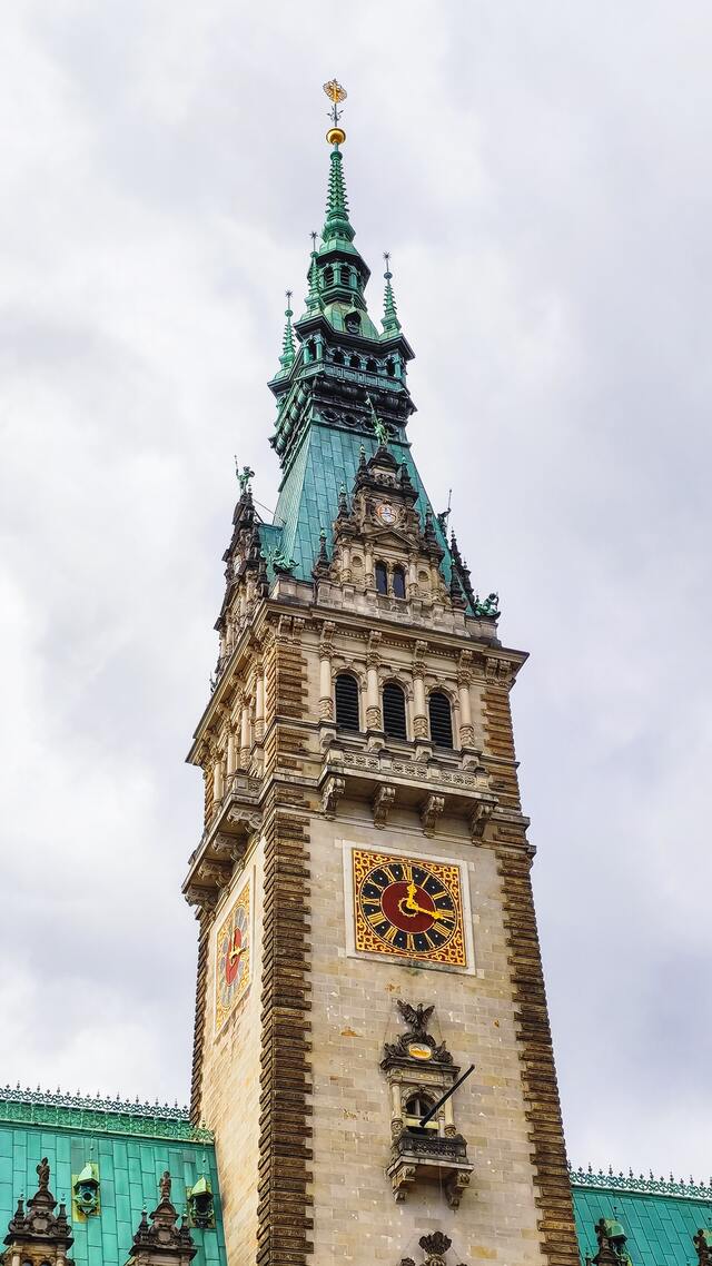 The main tower of the Hamburg Rathaus close-up