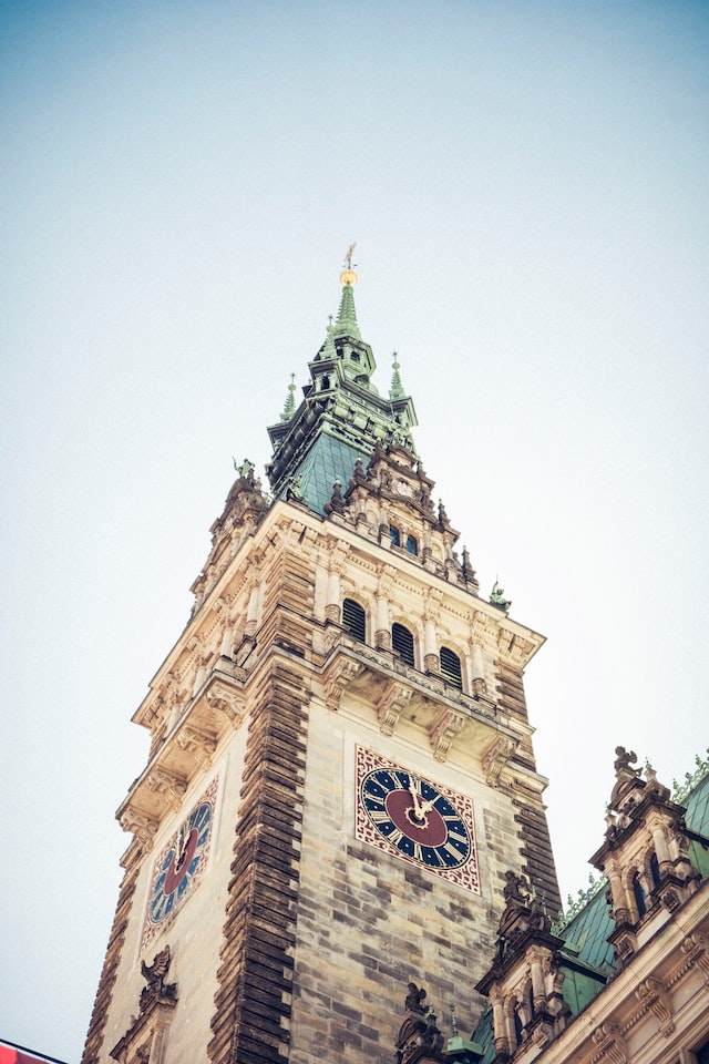 The main tower of the Hamburg Rathaus close-up side view