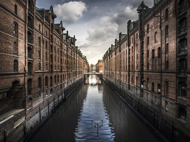 spreicherstadt district of Hamburg with the river and houses